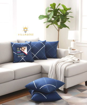 VILLAGERS Polyester Fibre Bolster Pack of 5 Abstract Premium Cushion Set | (16x16 inch)(Blue)