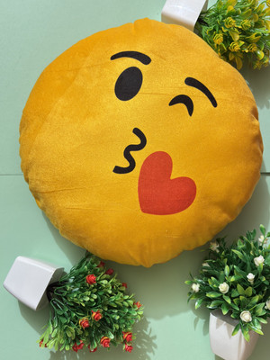 Lefo EMOJI Cotton Smiley Cushion Pack of 1(Yellow)