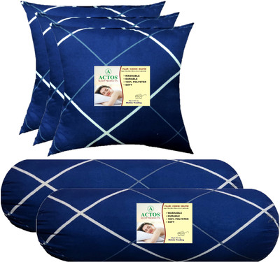 ACTOS 3 Cushion And 2 Microfibre Geometric Bolster Pack of 5(Blue, White26)