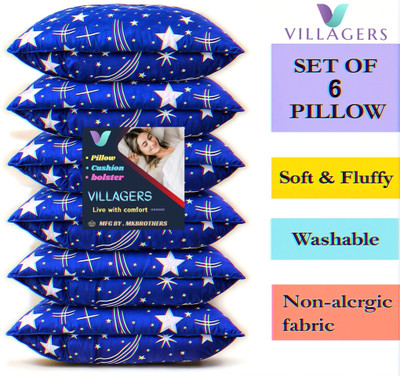 VILLAGERS LUXURY Polyester Fibre Abstract Sleeping Pillow Pack of 6(Blue)