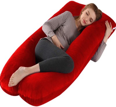 Daddy Cool U Shaped Velvet Microfibre Solid Pregnancy Pillow Pack of 1(Red)