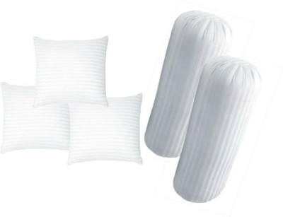 GTX Combo Set Of 2 Luxurious Bolster & 3 Microfibre Stripes Cushion Pack of 5(White)