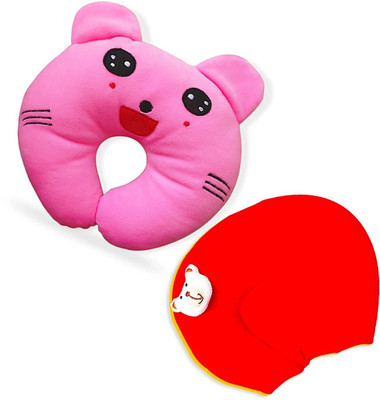 Found Fit Cotton, Mustard Seeds Baby Pillow Pack of 2 Animals(Pink - Red)