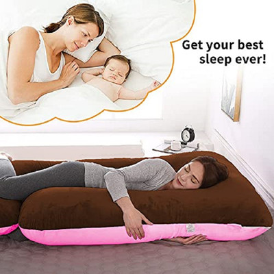 BATTOP J SHAPE Polyester Fibre Solid Pregnancy Pillow Pack of 1(PINK BROWN)