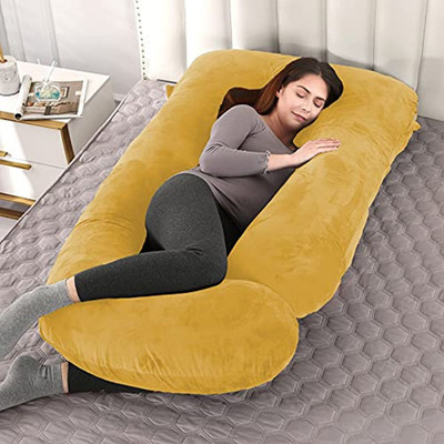 JoJo Polyester Fibre Pregnancy Pillow Pack of 1 Solid j shape(Gold)
