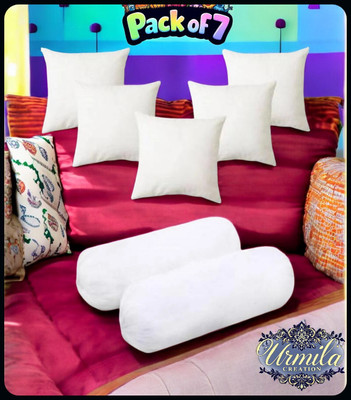Urmila Creation Microfibre Bolster Pack of 7 Stripes 2 Bolester 5 Cushion(White)