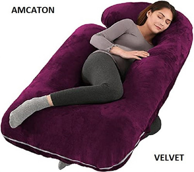 AMCATON ultra soft j shaped pillow Microfibre, Polyester Fibre Solid Pregnancy Pillow Pack of 1(wine)