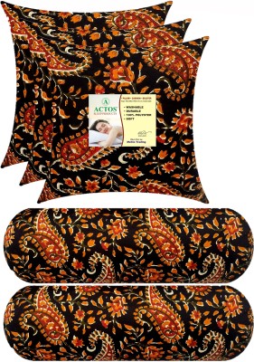 ACTOS Combo Set Of 3 Cushion And 2 Microfibre Floral Bolster Pack of 5(Black, Multicolor16)