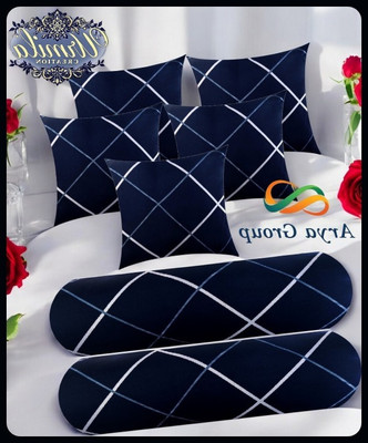 Urmila Creation 5 Cushion 2 Bolster Microfibre Stripes Bolster Pack of 7(Navy Blue)