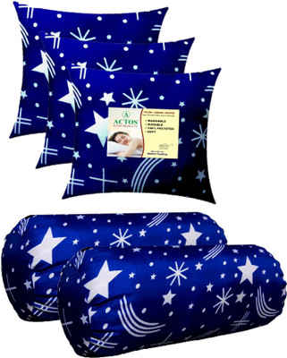 ACTOS 3 Cushion And 2 Microfibre Abstract Bolster Pack of 5(Blue)