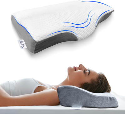 GADDA CO Memory Foam Butterfly Orthopaedic Pillow Memory Foam Solid Sleeping Pillow Pack of 1(White & Grey)