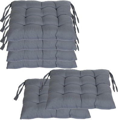 KUBER INDUSTRIES Chair Pads | Soft Microfiber Seat Cushions with Ties | Square Chair Cushions Microfibre Solid Chair Pad Pack of 6(Grey)