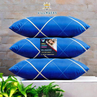 VILLAGERS LUXURY Polyester Fibre Abstract Sleeping Pillow Pack of 3(Blue)