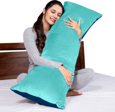 MY ARMOR Microfiber Full Body Long Sleeping Pillow | Premium Velvet Outer Cover with Zip Microfibre Solid Body Pillow Pack of 1(AQUA GREEN + NAVY BLUE)