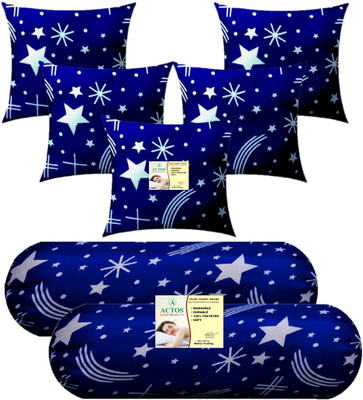 ACTOS Combo Set Of 5 Cushion And 2 Microfibre Nature Bolster Pack of 7(Blue)