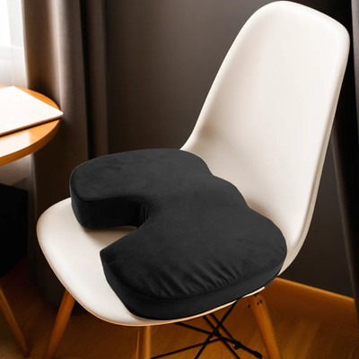 Sleepsia U Shaped Coccyx Tailbone & Hip Pain Relief Memory Foam Solid Chair Pad Pack of 1(Velvet Black)