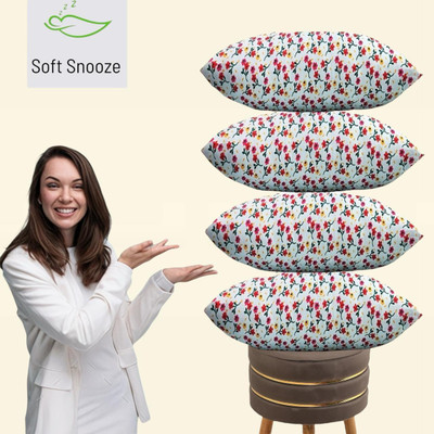 SOFT SNOOZE LUXURY Microfibre Floral Sleeping Pillow Pack of 4(White)