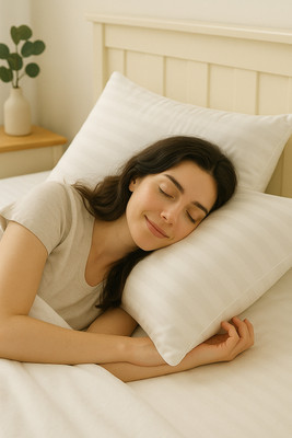 SLEEPY FEEL Microfibre Sleeping Pillow Pack of 1 Stripes Soft(White)