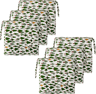 Heart Home Microfibre Chair Pad Pack of 6 Geometric(Green)