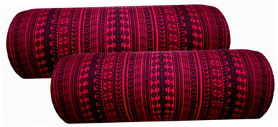 Changers Round Bolster Microfibre Abstract Bolster Pack of 2(Maroon, Black1)