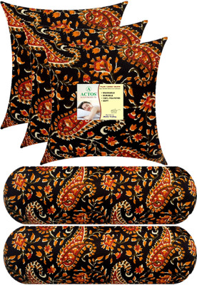 ACTOS Combo Set Of 3 Cushion And 2 Microfibre Floral Bolster Pack of 5(Black, Multicolor26)
