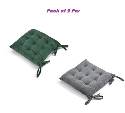 ZUCLLIN Polyester Fibre Chair Pad Pack of 2 Solid(Dark Green, Grey)