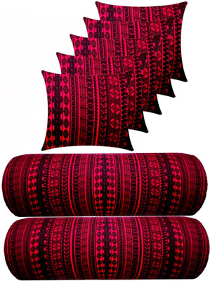 Changers Microfibre Bolster Pack of 7 Geometric Combo Set Of 5 Cushion 2(Maroon)