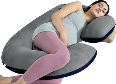 WILD MINT Premium series Polyester Fibre Solid Pregnancy Pillow Pack of 1(Dark Blue & Grey)