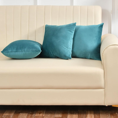 Hundur Store Polyester Fibre Cushion Pack of 3 Solid(Teal Blue)