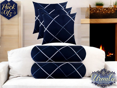 Urmila Creation 3 Cushion 2 bolster Microfibre Geometric Bolster Pack of 5(Blue)