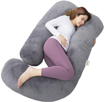 Oyo Baby J Shape Microfibre Solid Pregnancy Pillow Pack of 1(Grey)