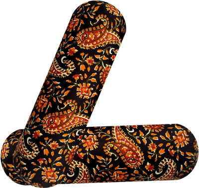 Changers Microfibre Cushion Pack of 2 Floral Round Bolster(Black, Orange1)