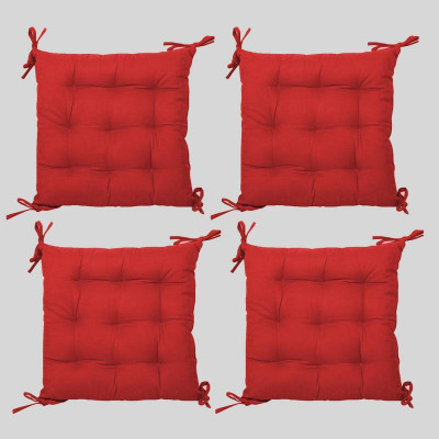 Mom's Moon Microfibre Solid Chair Pad Pack of 4(Red)