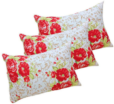 PALVIT Microfibre Abstract Sleeping Pillow Pack of 3(RED FLOWER)