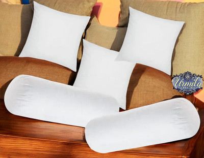 Urmila Creation Diwan Set Of 3 Cushion & 2 Microfibre Solid Bolster Pack of 5(White)