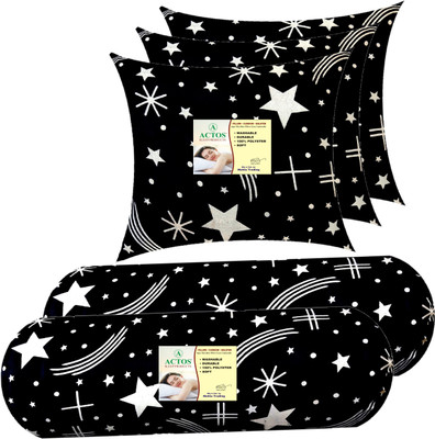 ACTOS Combo Set Of 3 Cushion And 2 Microfibre Solid Bolster Pack of 5(Black3)