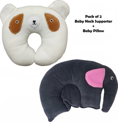 EVK Mustard Seeds, Cotton Baby Pillow Pack of 2 Toons & Characters, Smiley(White Panda and Grey Elephant)
