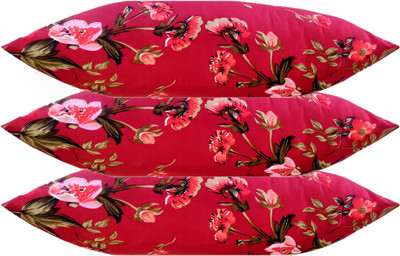 GKM Microfibre Floral Sleeping Pillow Pack of 3(Maroon)