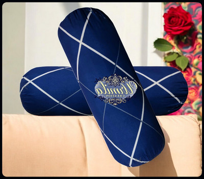 JAYOG ENTERPRISE Round Microfibre Geometric Bolster Pack of 2(Dark Blue)