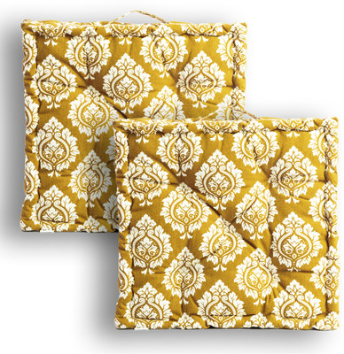 ESSAN FABRIX Premium Polyester Fibre Solid Floor Cushion Pack of 2(FLORAL YELLOW)