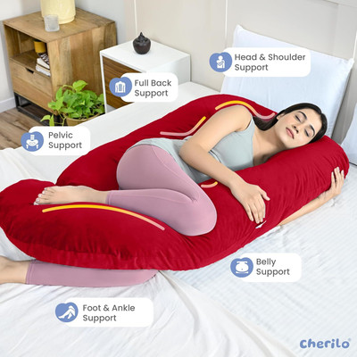 WINX Ultra soft j shaped pillow Polyester Fibre Solid Pregnancy Pillow Pack of 1(Maroon)