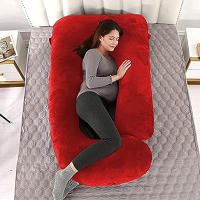 BATTOP J SHAPE Polyester Fibre Solid Pregnancy Pillow Pack of 1(Red)