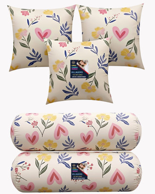 VILLAGERS Microfibre Bolster Pack of 5 Floral 3 Cushion and 2 Bolster(Multicolor)