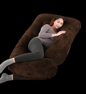 WILD MINT Polyester Fibre Pregnancy Pillow Pack of 1 Solid ultra soft j shaped(Brown)