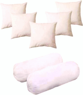 PAHADIYA 5 Cushion 2 Bolster Polyester Fibre Solid Bolster Pack of 7(White)