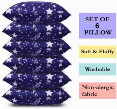 NKSNIMYSTORE BLUE PRINT Polyester Fibre Abstract Sleeping Pillow Pack of 6(Blue)