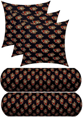 ACTOS 3 Cushion And 2 Microfibre Floral Bolster Pack of 5(Black)