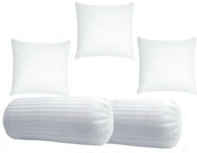GTX Microfibre Bolster Pack of 5 Stripes Decorative Set Of 3 Cushions & 2(White)