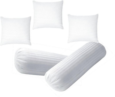 GTX Jaipuri Set Of 3 Cushion & 2 Microfibre Stripes Bolster Pack of 5(White)