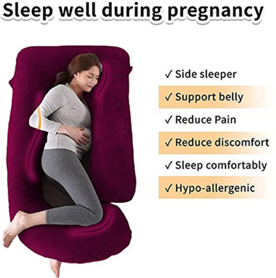 WILD MINT Microfibre Pregnancy Pillow Pack of 1 Solid Ultra soft j shaped pillow(Wine & Grey)